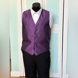 Plum Purple Herringbone Closed Back Vest Wedding Prom Men’s 2XL 2X Tall Long